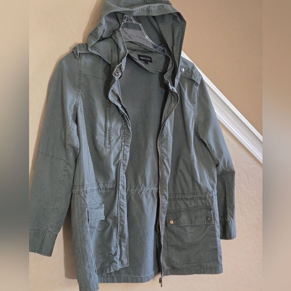 New look jacket Sz 2X Cotton hooded drawstring waist Zipper Pockets Light